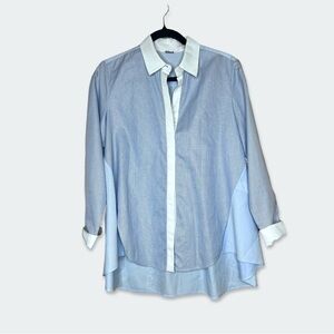 ADAM LIPPES Blouse Size 6 Blue White Color Cotton Pre-Owned